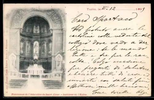 AK Turin, Pensionnat de l`Adoration du Sacré Coeur, Intérieur de l`Eglise