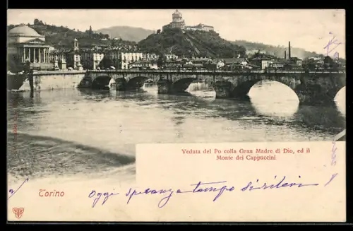 AK Torino, Veduta del Po colla Gran Madre di Dio, ed il Monte dei Cappuccini
