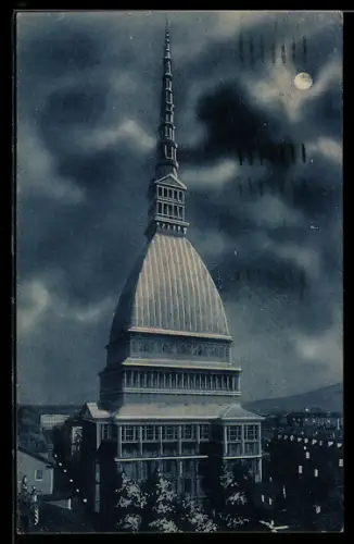 AK Torino, Mole Antonelliana di notte con luna piena