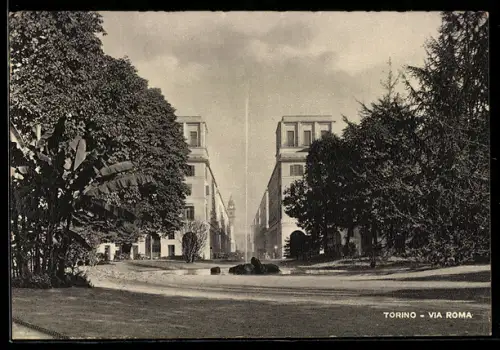 AK Torino, Via Roma con alberi e architettura storica