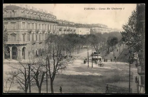 AK Torino, Corso Re Umberto I con alberi e tram
