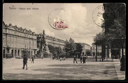 AK Torino, Piazza dello Statuto con monumento e passanti