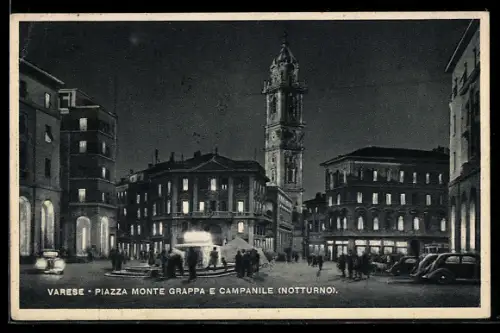 AK Varese, Piazza Monte Grappa e Campanile, notturno