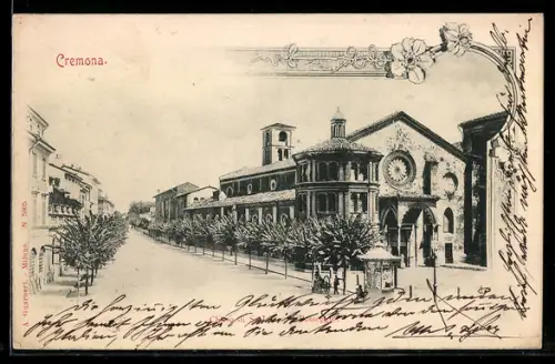 AK Cremona, Veduta della chiesa storica e viale alberato