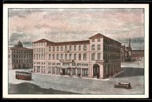 AK Torino, Grande Albergo Venezia con tram e auto d`epoca