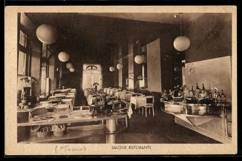 AK Torino, Ristorante Giolito, Via Sacchi 18, con tavoli apparecchiati e buffet raffinato