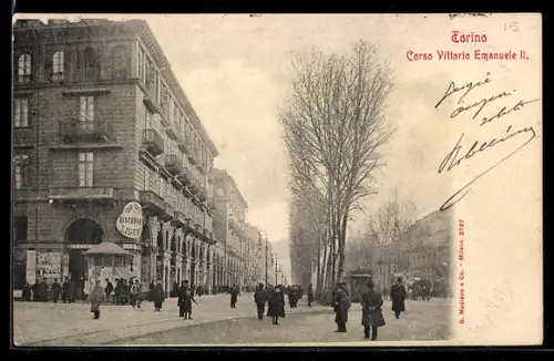 AK Torino, Corso Vittorio Emanuele II con passanti e palazzi