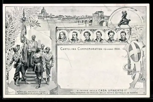 AK Torino, Cartolina Commemorativa, Giugno 1900, monumento nazionale e ritratti storici