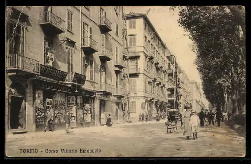 AK Torino, Corso Vittorio Emanuele con passanti e negozi