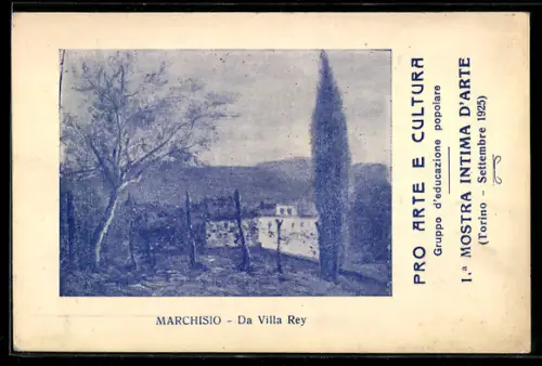 AK Torino, Marchisio, Vista da Villa Rey con paesaggio e cipresso