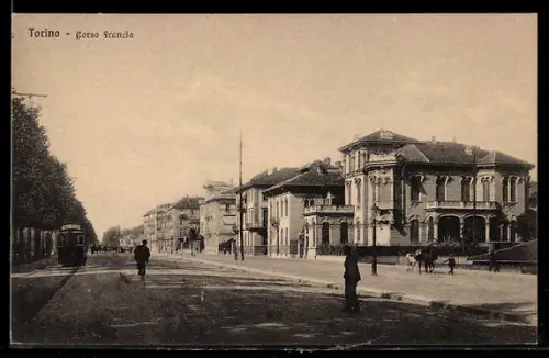 AK Torino, Corso Francia con tram e edifici storici