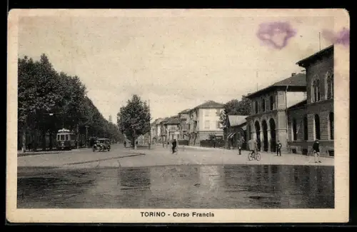 AK Torino, Corso Francia con tram e ciclisti