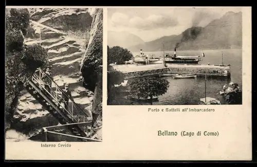 AK Bellano /Lago di Como, Porto e Battelli all`Imbarcadero, Interno Orrido