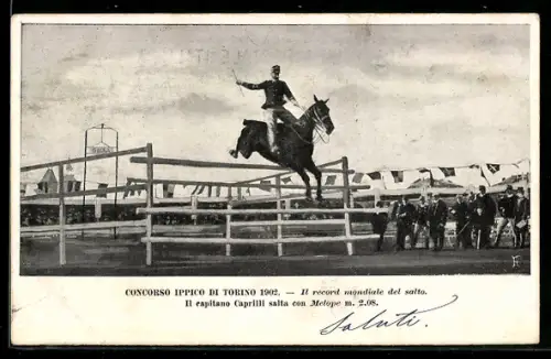 AK Torino, Concorso Ippico 1902, Il record mondiale del salto, Capitano Caprilli salta con Melopo m. 2,08