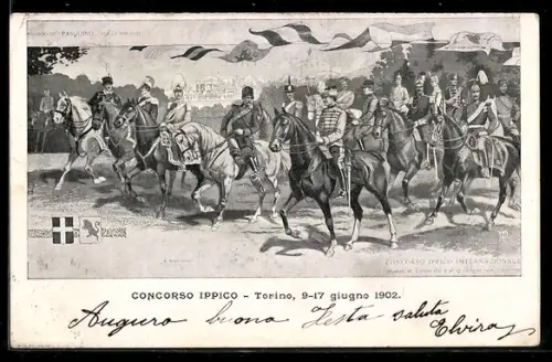 AK Torino, Concorso Ippico Internazionale 1902 con cavalieri in parata