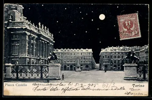 AK Torino, Piazza Castello di notte con luna piena