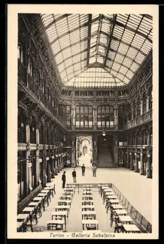AK Torino, Galleria Subalpina con caffè e architettura storica