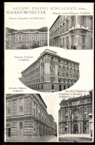 AK Torino, Edifici riscaldati da Radiatori Necchi: ospedale, palazzi, scuola e circolo militare