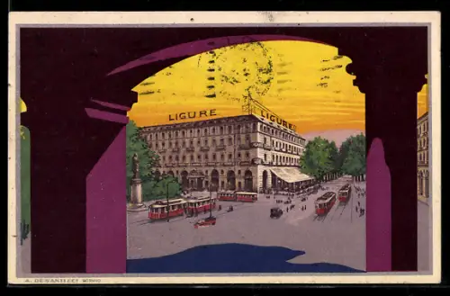 AK Torino, Grande Albergo Ligure, Strassenbahn