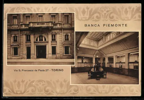 AK Torino, Banca Piemonte, Via S. Francesco da Paola 27, esterno e interno della banca