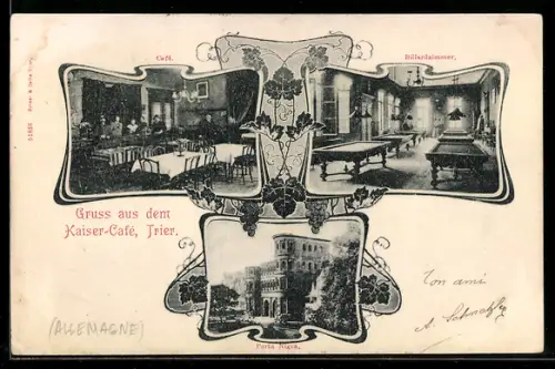 AK Trier, Kaiser-Cafe, Innenansichten, Porta Nigra