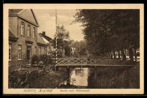 AK Aurich, Mühlenwall mit Brücke