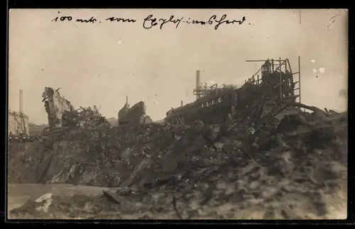 Foto-AK Oppau, Explosion der Stickstoff-Fabrik 21.9.1921, zerstörte Werksanlagen