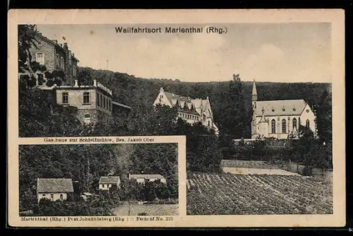 AK Marienthal /Rhg., Gasthaus zur Schleifmühle und Kirche vom Wallfahrtsort