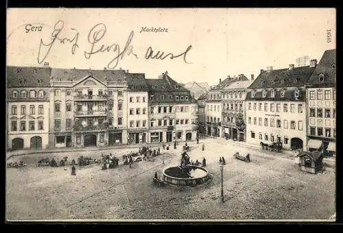 AK Gera, Marktplatz mit Brunnen