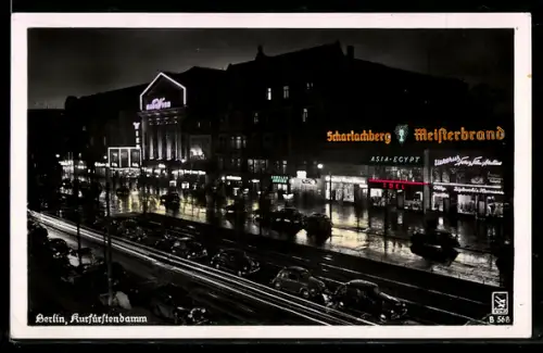 AK Berlin-Charlottenburg, Kurfürstendamm mit Leuchtreklamen
