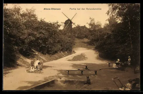 AK Hamburg-Ottensen, Partie bei der Rolandsmühle, Windmühle