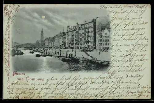 Mondschein-AK Alt-Hamburg, Dovenfleet im Vollmondlicht