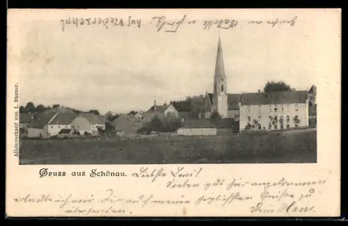 AK Schönau, Ortsansicht mit Kirche