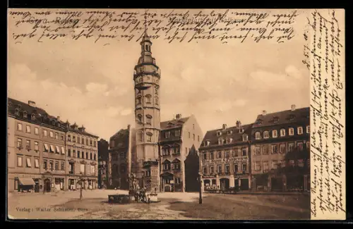 AK Gera, Marktplatz mit Rathaus, Möbel Spiegel & Polsterwaren