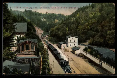 AK Steinicht /Vogtl. Schweiz, Station Rentzschmühle, Eisenbahn