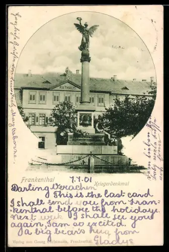 AK Frankenthal, Kriegerdenkmal, Rathaus