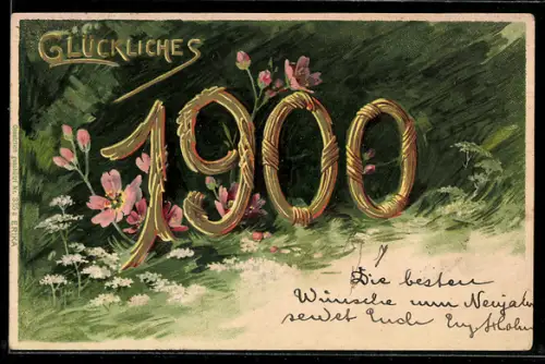 AK Jahreszahl 1900 zwischen verschiedenen Blumen