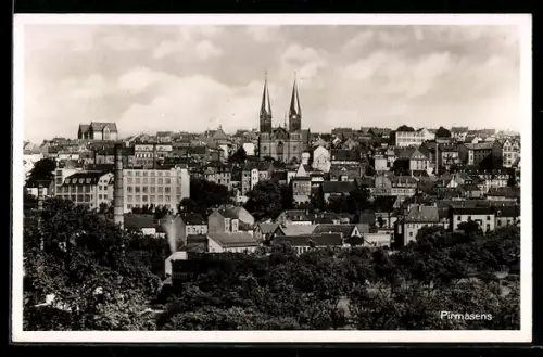 AK Pirmasens, Stadtansicht mit Kirche
