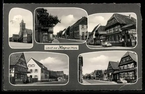 AK Hayna /Pfalz, Kirche, Fachwerkhäuser, Strassenansichten