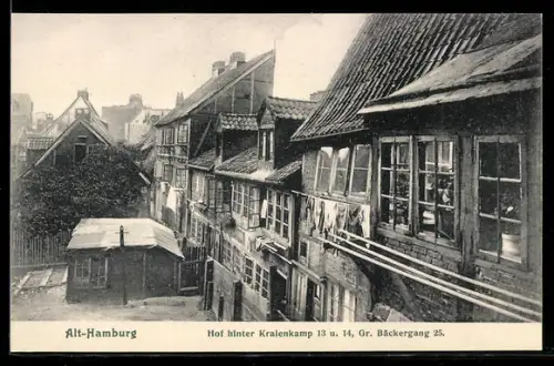 AK Alt-Hamburg, Hof hinter Kraienkamp 13 u. 14, Gr. Bäckergang 25