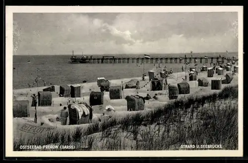 AK Prerow /Darss, Ostseebad, Strand und Seebrücke