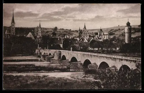 AK Ochsenfurt a. Main, Sicht auf die Mainbrücke aus der Vogelschau