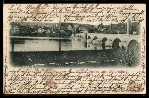 AK Ochsenfurt, Ortspartie mit Brücke