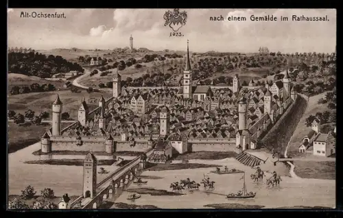 Künstler-AK Ochsenfurt, Ortsansicht nach einem Gemälde im Rathaussaal