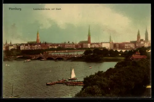 AK Hamburg-Neustadt, Lombardsbrücke mit Stadt