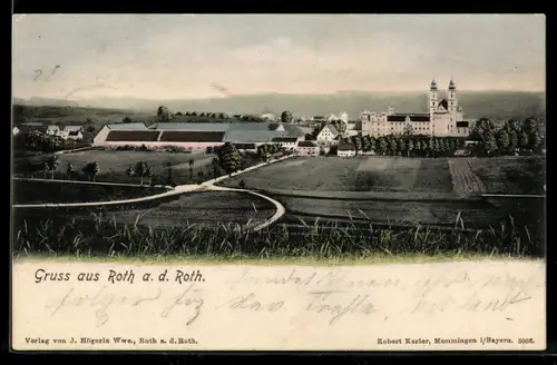 AK Roth a. d. Roth, Klosteranlage und Ortsansicht