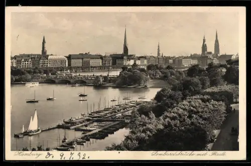 AK Hamburg-Neustadt, Lombardsbrücke mit Stadt