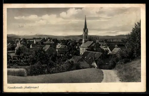 AK Nandlstadt /Hallertau, Ortsansicht mit Kirche