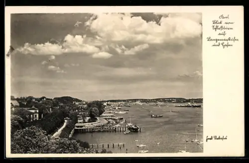 AK Kiel, Blick vom Schlossturm auf Landungsbrücken und Hafen