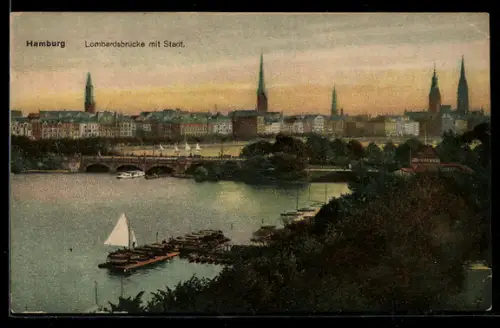 AK Hamburg-Neustadt, Lombardsbrücke mit Stadt